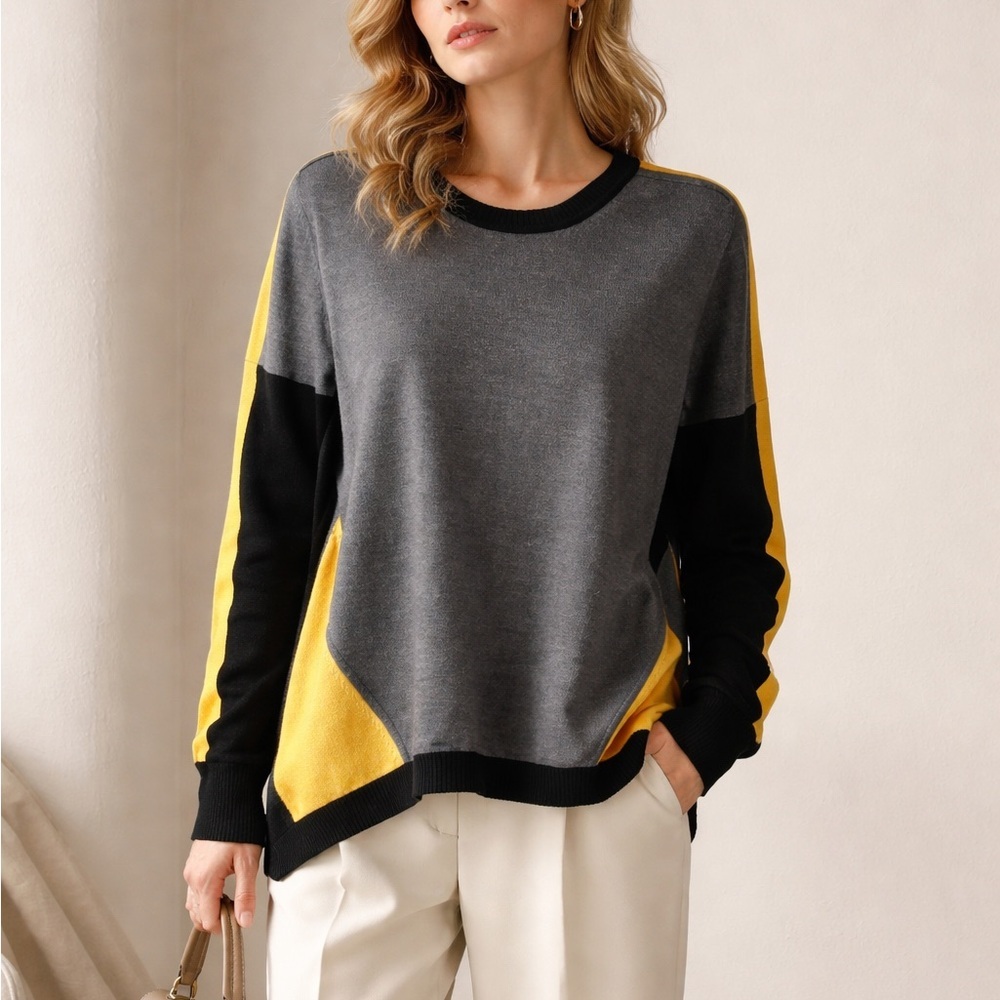 ROSANNA PELLEGRINI 100%Merino Wool Sweater Top Size M US Colorblock Relaxed